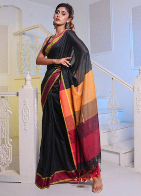 Black Pure Cotton Saree With Blouse Piece - Indian Silk House Agencies