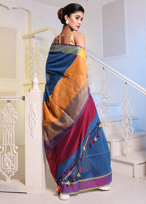 Blue Pure Cotton Saree With Blouse Piece - Indian Silk House Agencies