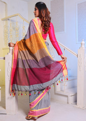 Grey Pure Cotton Saree With Blouse Piece - Indian Silk House Agencies