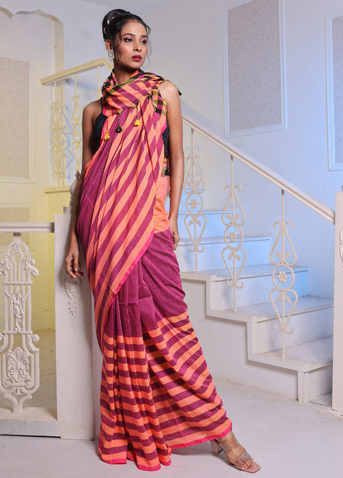 Magenta Pure Cotton Saree With Blouse Piece - Indian Silk House Agencies