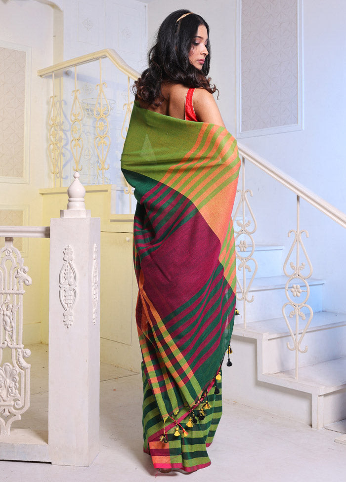 Dark Green Pure Cotton Saree With Blouse Piece - Indian Silk House Agencies