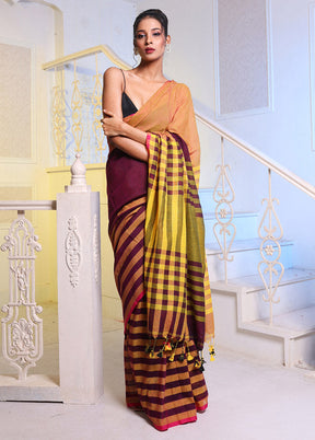 Purple Pure Cotton Saree With Blouse Piece - Indian Silk House Agencies