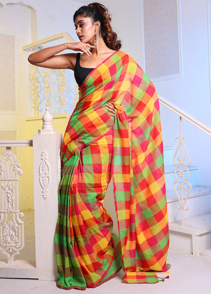 Multicolor Pure Cotton Saree With Blouse Piece - Indian Silk House Agencies