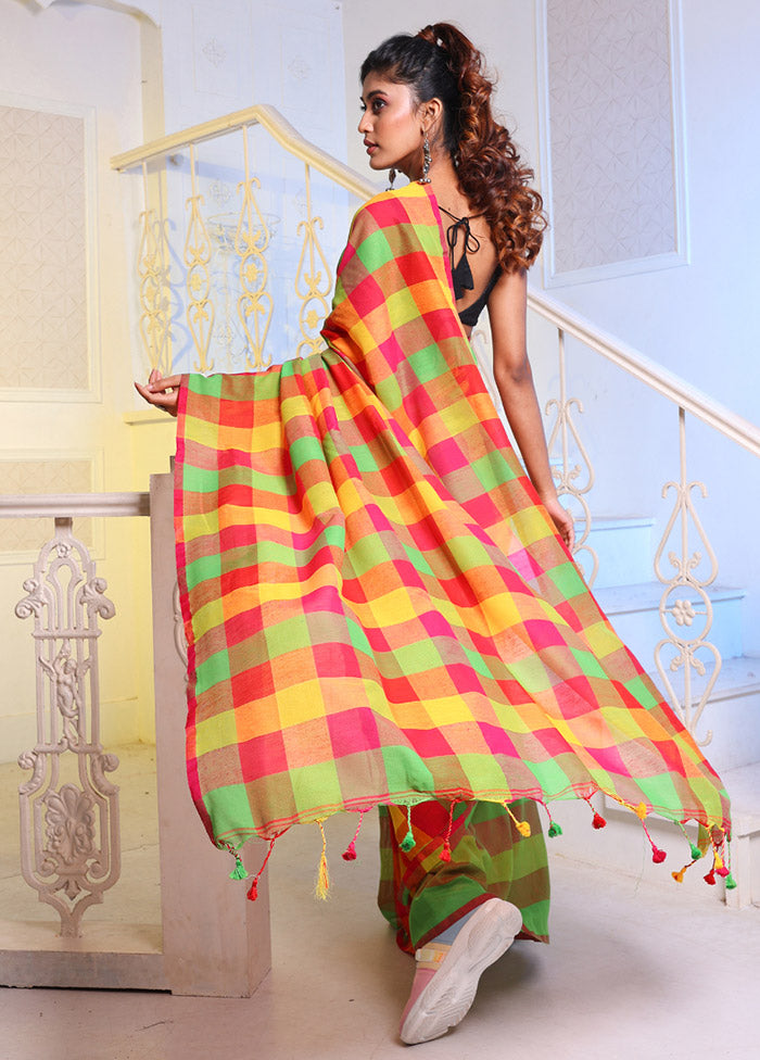 Multicolor Pure Cotton Saree With Blouse Piece - Indian Silk House Agencies