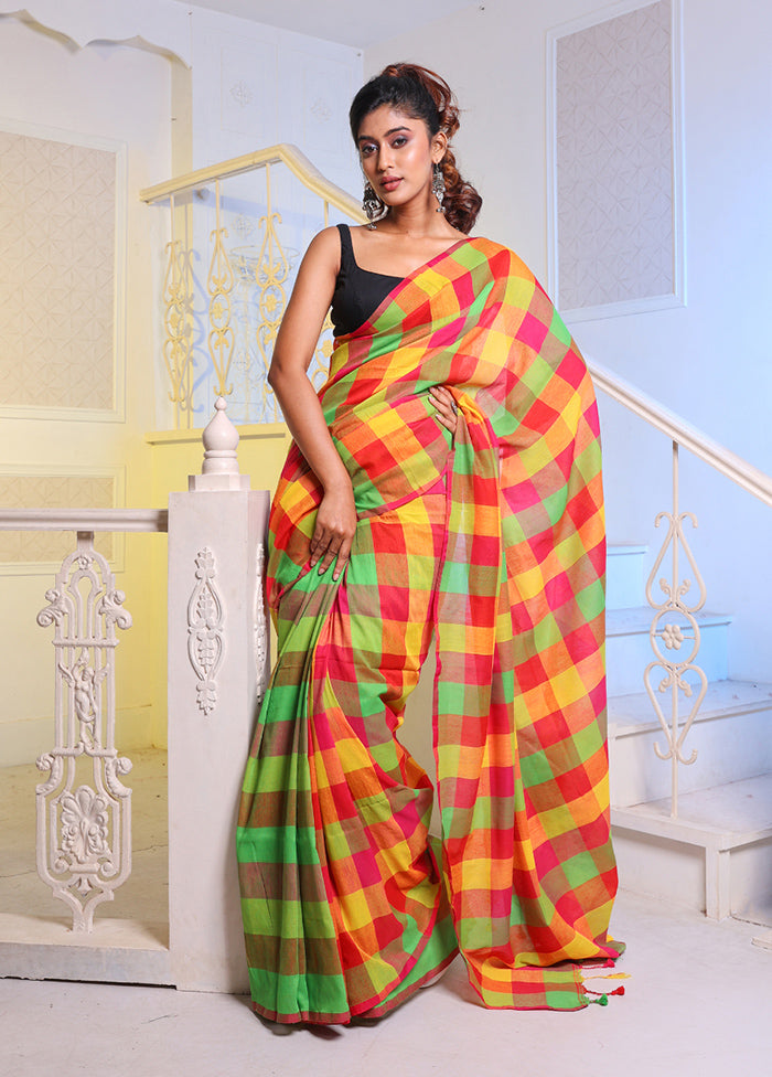 Multicolor Pure Cotton Saree With Blouse Piece - Indian Silk House Agencies