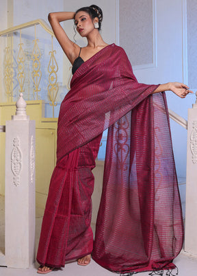 Magenta Pure Cotton Saree With Blouse Piece - Indian Silk House Agencies