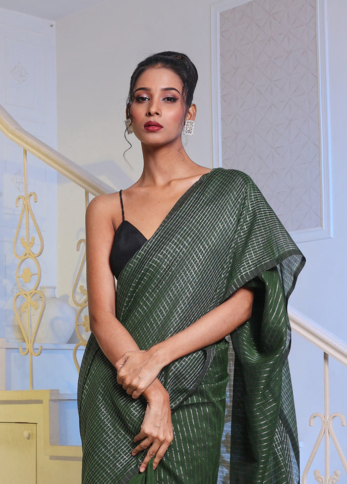 Moss Green Pure Cotton Saree With Blouse Piece - Indian Silk House Agencies