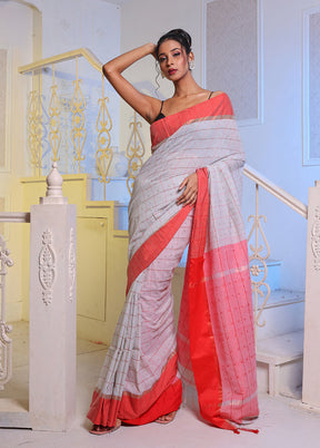 White Pure Cotton Saree With Blouse Piece - Indian Silk House Agencies