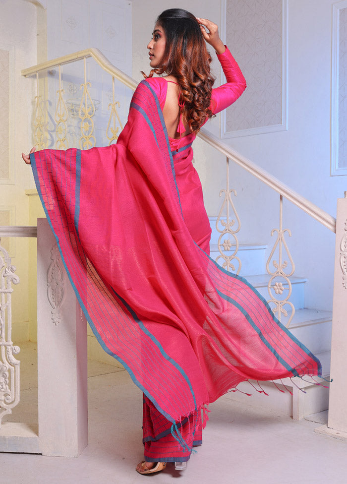 Pink Pure Cotton Saree With Blouse Piece - Indian Silk House Agencies