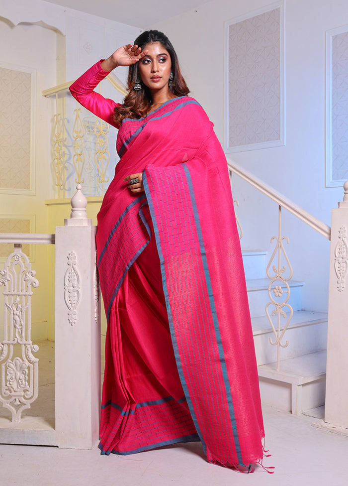 Pink Pure Cotton Saree With Blouse Piece - Indian Silk House Agencies