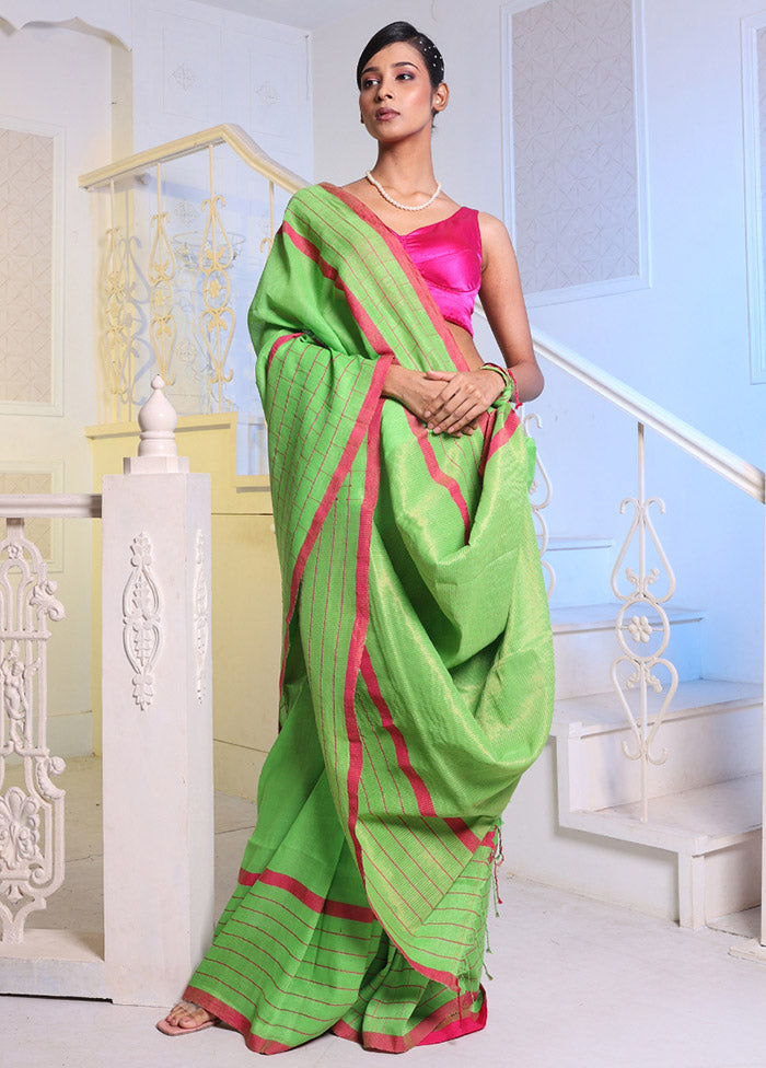 Parrot Green Pure Cotton Saree With Blouse Piece - Indian Silk House Agencies