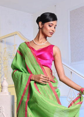 Parrot Green Pure Cotton Saree With Blouse Piece - Indian Silk House Agencies