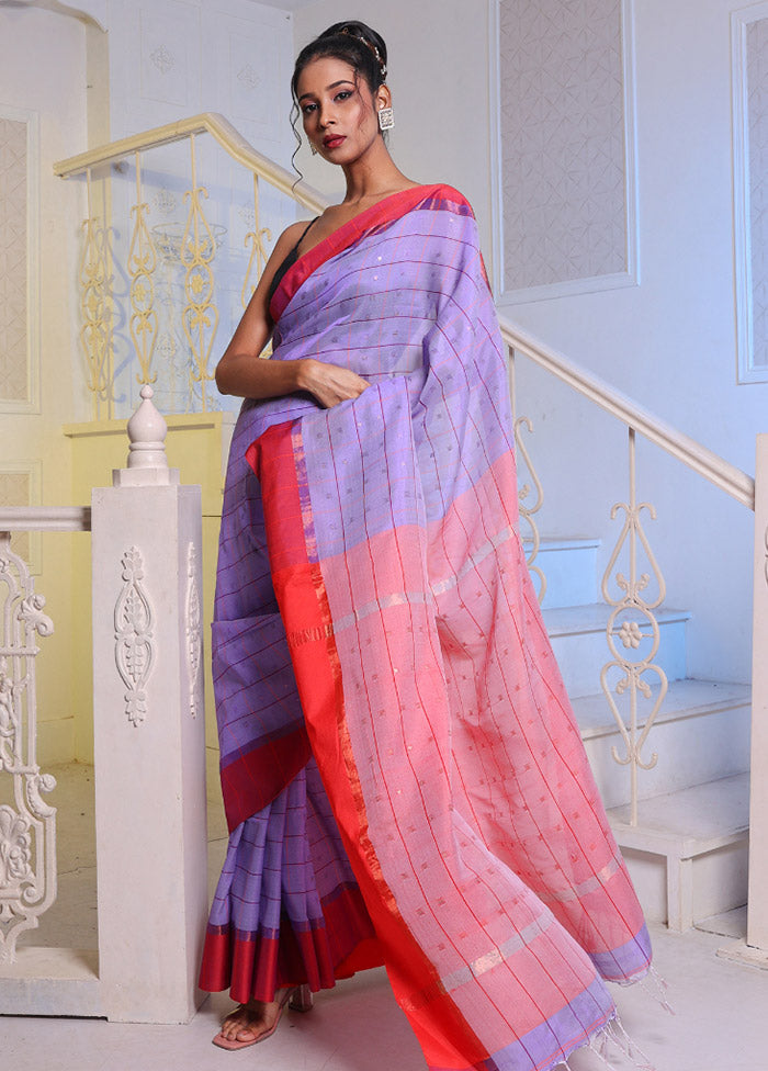 Lavender Pure Cotton Saree With Blouse Piece - Indian Silk House Agencies