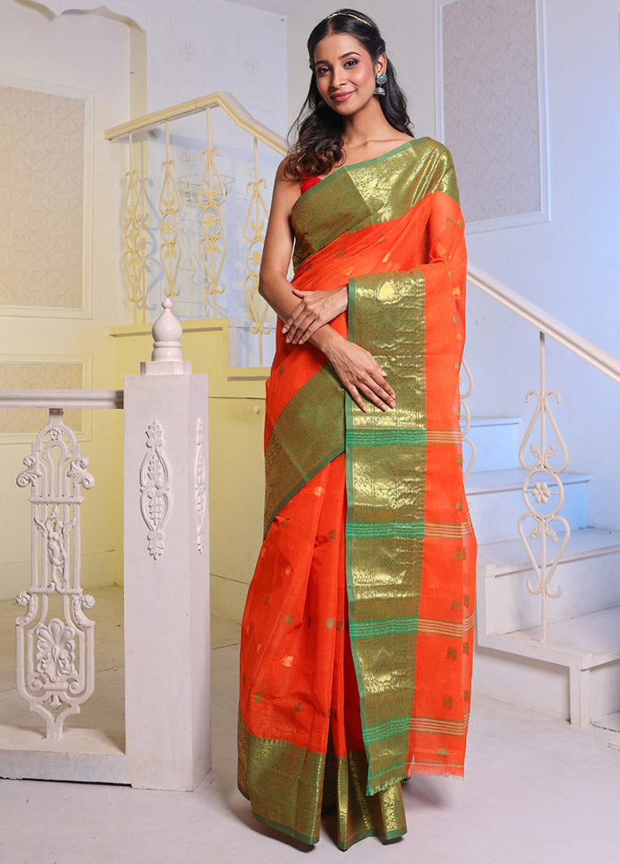 Orange Pure Cotton Saree With Blouse Piece - Indian Silk House Agencies