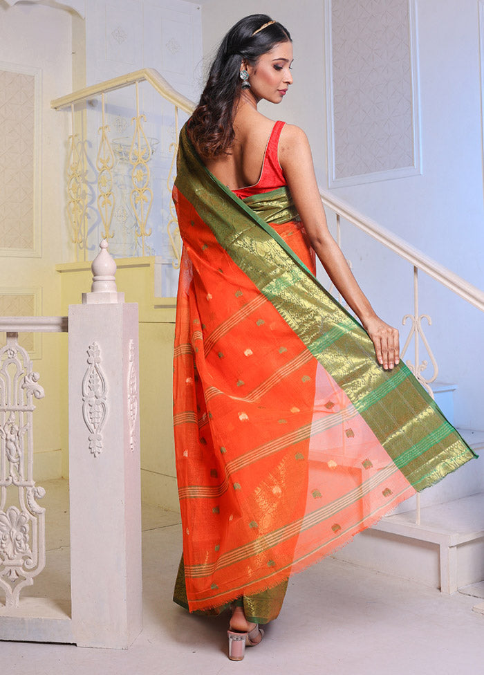 Orange Pure Cotton Saree With Blouse Piece - Indian Silk House Agencies