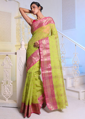 Lime Green Pure Cotton Saree With Blouse Piece - Indian Silk House Agencies