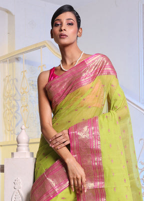 Lime Green Pure Cotton Saree With Blouse Piece - Indian Silk House Agencies