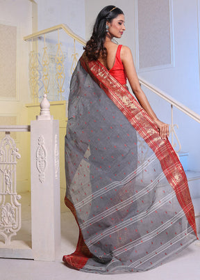 Grey Pure Cotton Saree With Blouse Piece - Indian Silk House Agencies