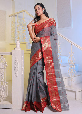 Grey Pure Cotton Saree With Blouse Piece - Indian Silk House Agencies