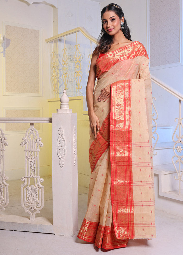 Off White Pure Cotton Saree With Blouse Piece - Indian Silk House Agencies