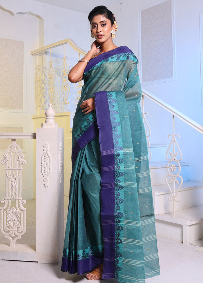 Teal Pure Cotton Saree With Blouse Piece - Indian Silk House Agencies