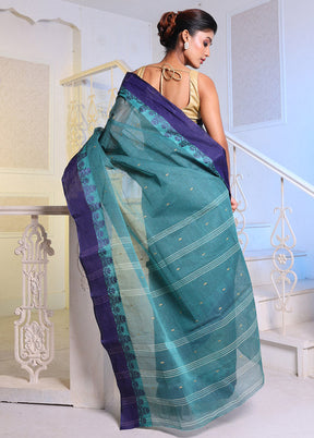 Teal Pure Cotton Saree With Blouse Piece - Indian Silk House Agencies