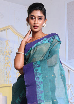 Teal Pure Cotton Saree With Blouse Piece - Indian Silk House Agencies