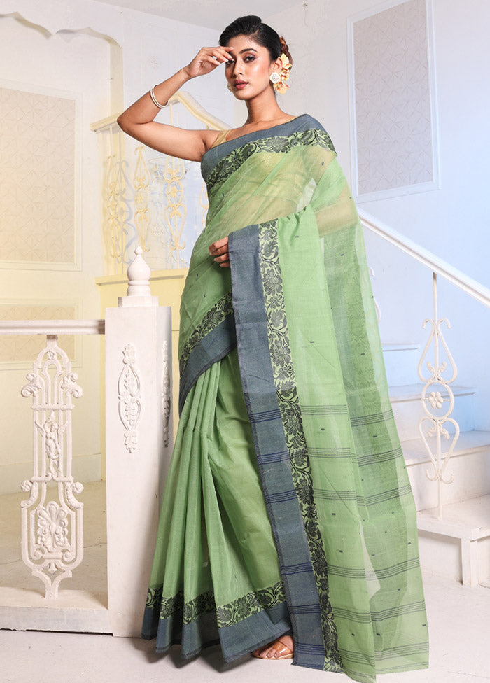 Light Green Pure Cotton Saree With Blouse Piece - Indian Silk House Agencies