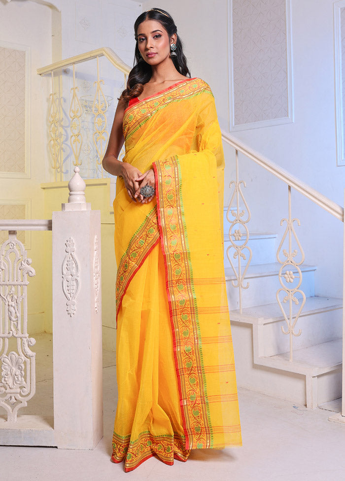 Yellow Pure Cotton Saree With Blouse Piece - Indian Silk House Agencies