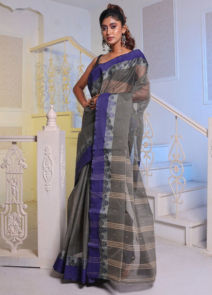 Grey Pure Cotton Saree With Blouse Piece - Indian Silk House Agencies