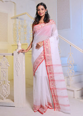 White Pure Cotton Saree With Blouse Piece - Indian Silk House Agencies