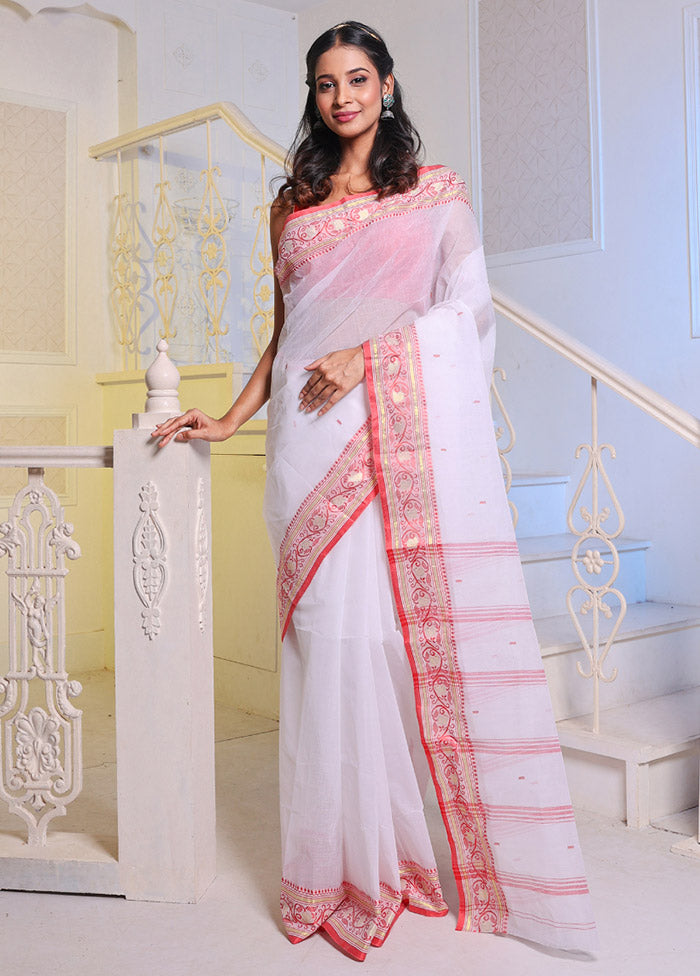 White Pure Cotton Saree With Blouse Piece - Indian Silk House Agencies