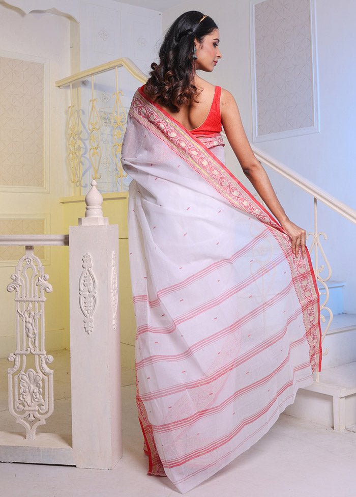 White Pure Cotton Saree With Blouse Piece - Indian Silk House Agencies