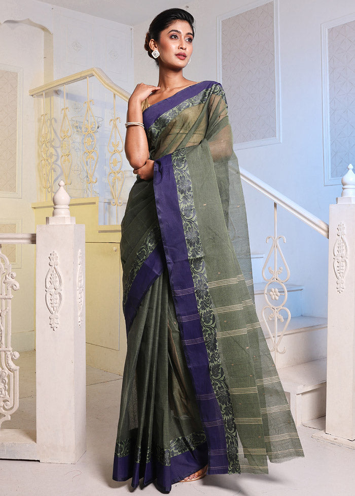 Green Pure Cotton Saree With Blouse Piece - Indian Silk House Agencies