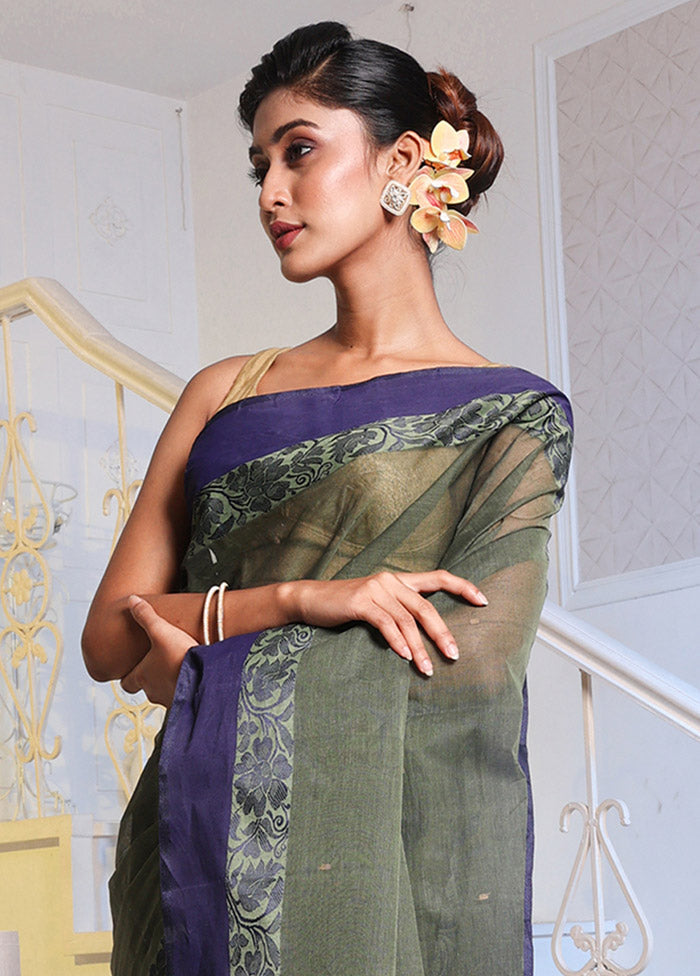 Green Pure Cotton Saree With Blouse Piece - Indian Silk House Agencies