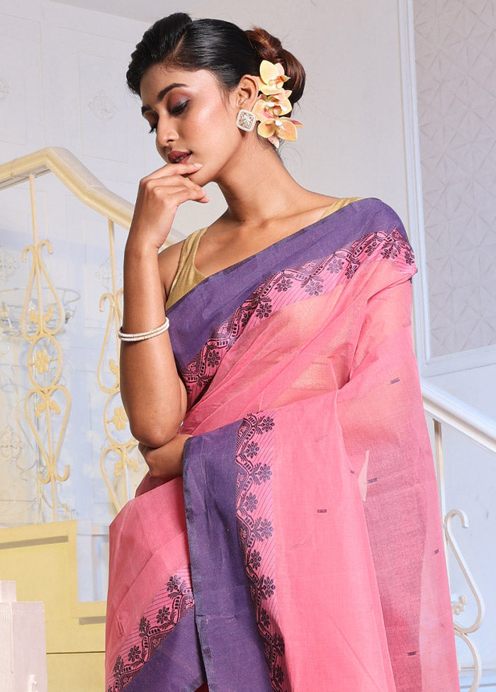 Pink Pure Cotton Saree With Blouse Piece - Indian Silk House Agencies