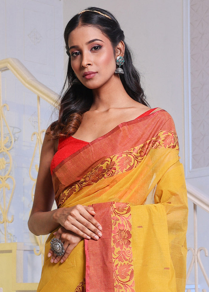 Yellow Pure Cotton Saree With Blouse Piece - Indian Silk House Agencies