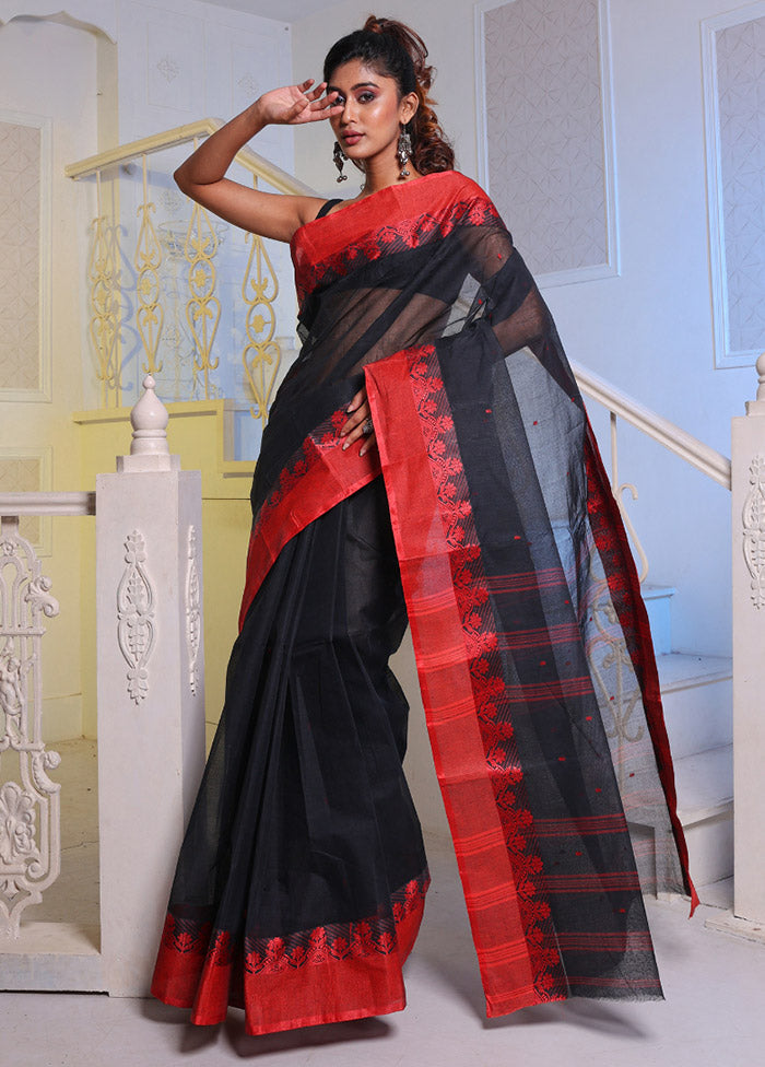 Black Pure Cotton Saree With Blouse Piece - Indian Silk House Agencies