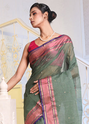 Green Pure Cotton Saree With Blouse Piece - Indian Silk House Agencies