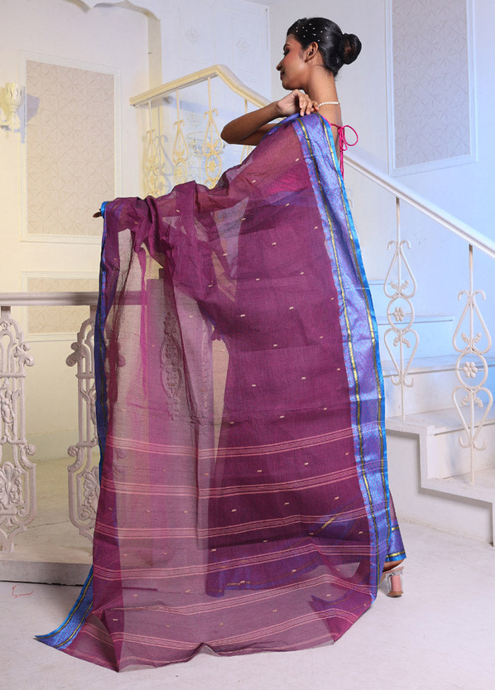 Purple Pure Cotton Saree With Blouse Piece - Indian Silk House Agencies