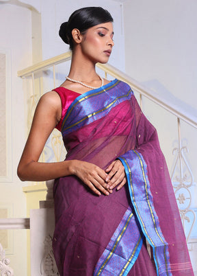 Purple Pure Cotton Saree With Blouse Piece - Indian Silk House Agencies