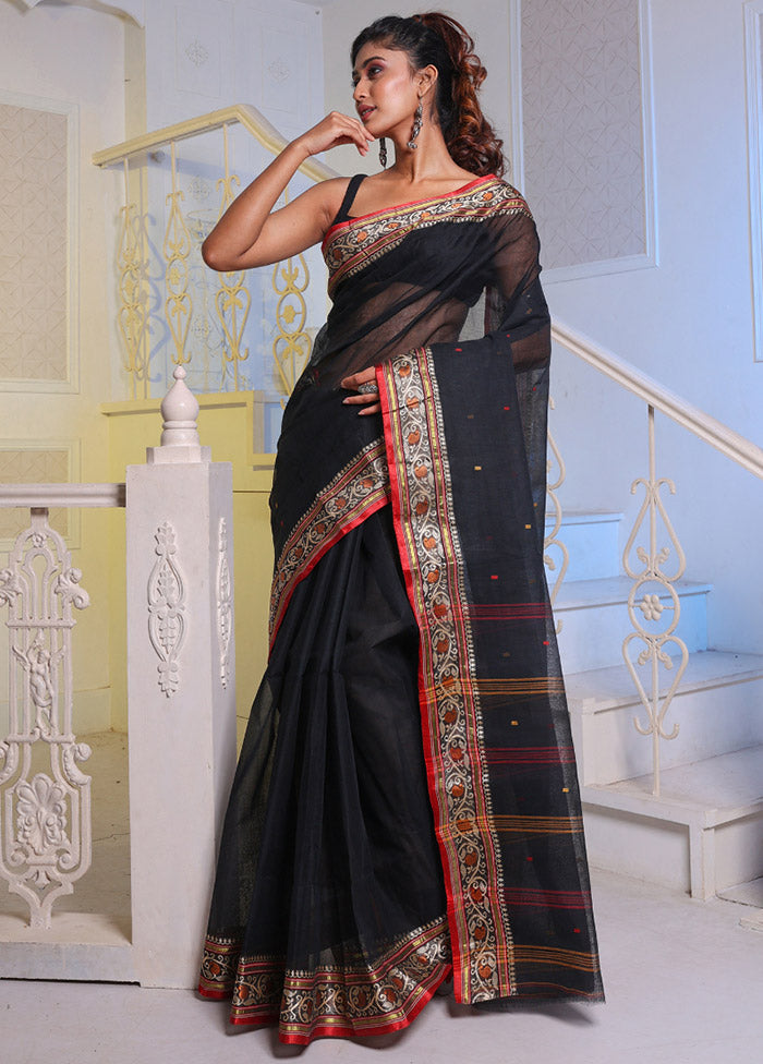 Black Pure Cotton Saree With Blouse Piece - Indian Silk House Agencies