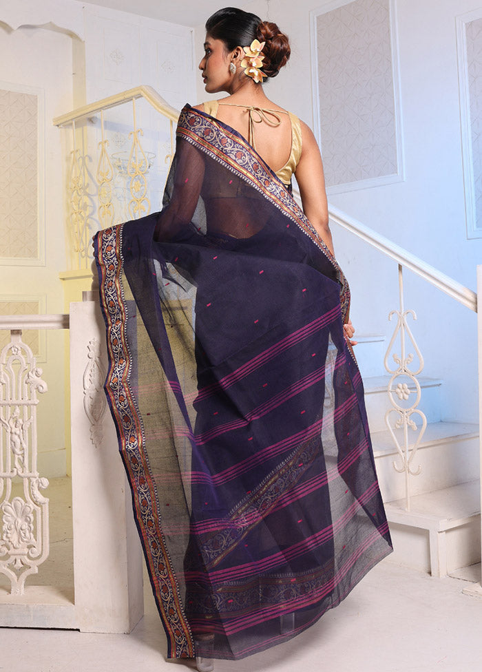 Navy Blue Pure Cotton Saree With Blouse Piece - Indian Silk House Agencies