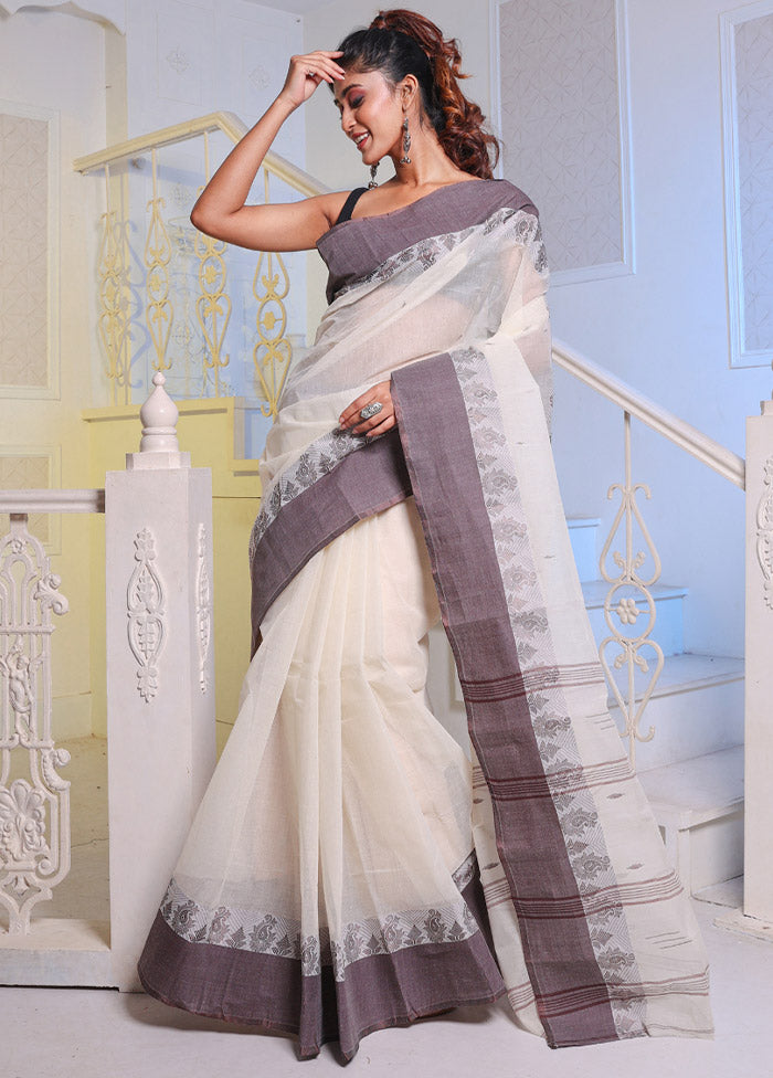 Off White Pure Cotton Saree With Blouse Piece - Indian Silk House Agencies