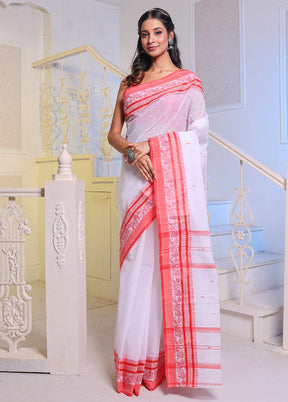 White Pure Cotton Saree With Blouse Piece - Indian Silk House Agencies