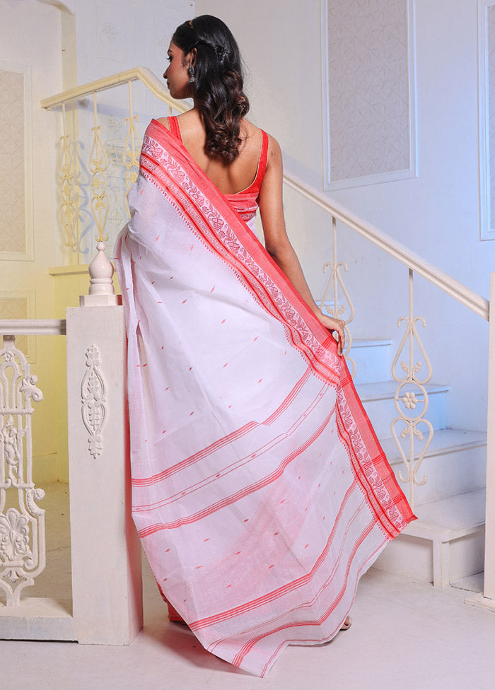 White Pure Cotton Saree With Blouse Piece - Indian Silk House Agencies