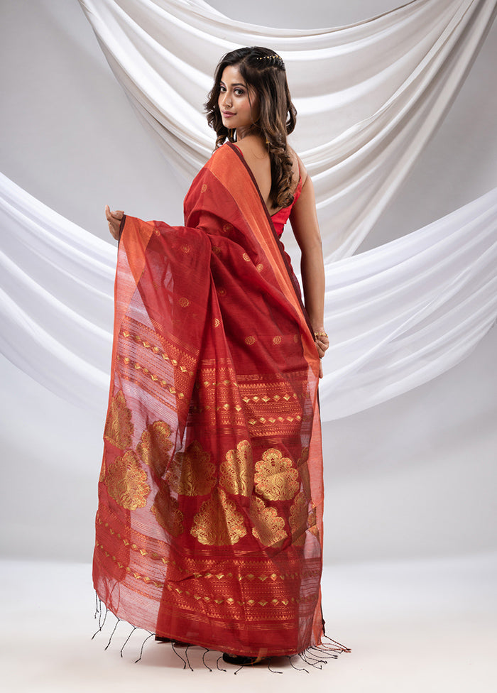 Brick Red Pure Cotton Saree With Blouse Piece - Indian Silk House Agencies