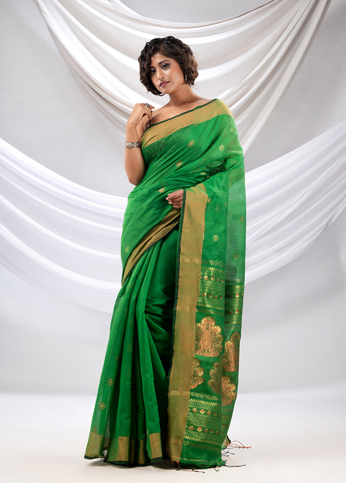 Green Pure Cotton Saree With Blouse Piece - Indian Silk House Agencies