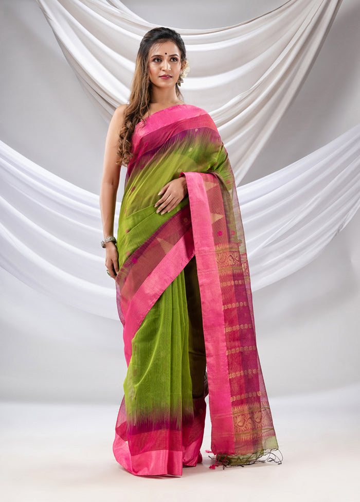 Parrot Green Pure Cotton Saree With Blouse Piece - Indian Silk House Agencies