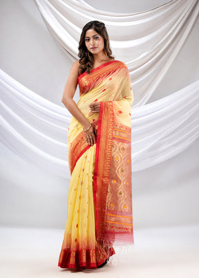 Light Yellow Pure Cotton Saree With Blouse Piece - Indian Silk House Agencies